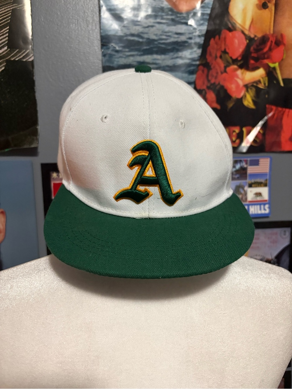 White and Green Baseball Cap with Embroidered 'A' Logo